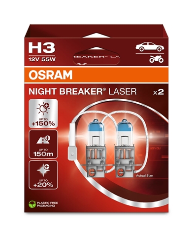  SET 2 BECURI H3 12V55W NIGHT BREAKER LASER NEXTGEN 150%